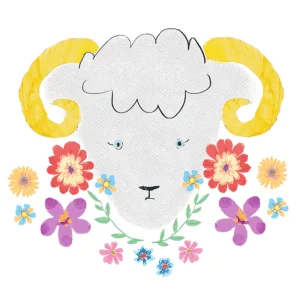 大きな黄色い角を持つ羊の顔のイラスト