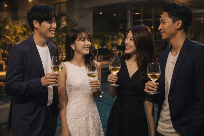 ワイングラスを持つ人々