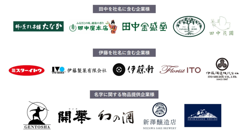 名字を社名に含む企業様（田中・伊藤）