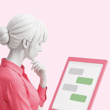 女性がタブレットを見る画像