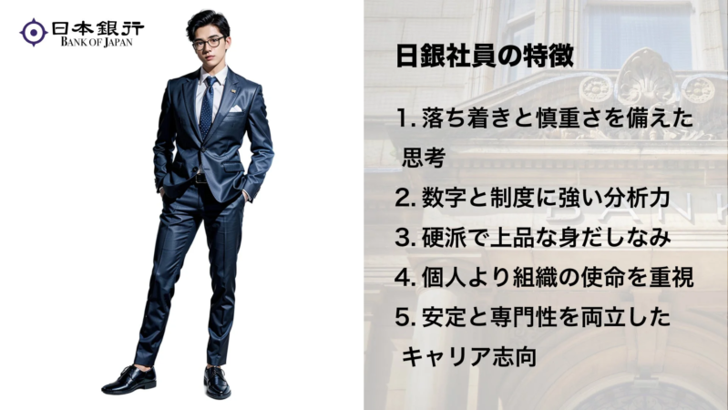 日本銀行の男性社員の特徴を示す画像