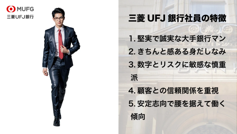 三菱UFJ銀行の男性社員の特徴を示す画像