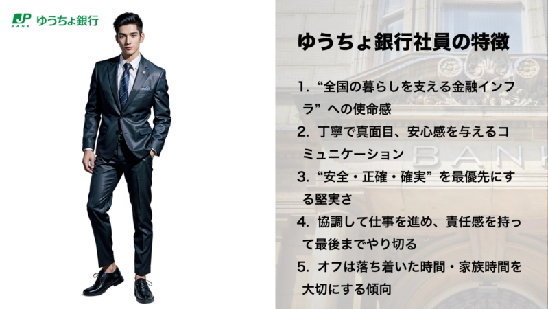 ゆうちょ銀行の男性社員の特徴を示す画像