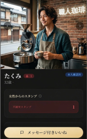 マッチングアプリのプロフィール画面