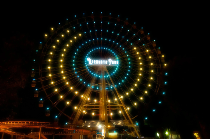 夜のひらかたパークの観覧車