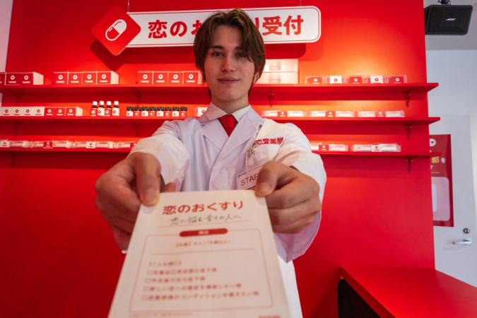恋愛薬局のスタッフと受付の様子