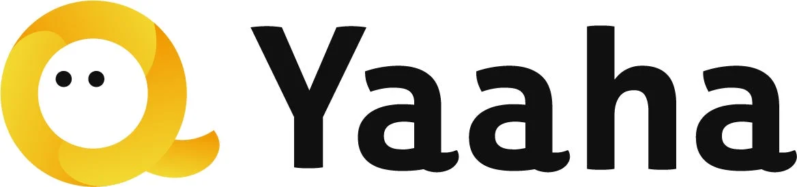 黄色の丸いキャラクターアイコンと「Yaaha」という黒いテキストが並んだロゴマークです。