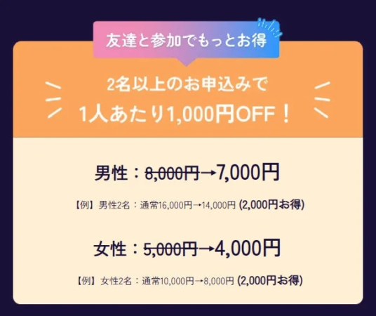 友達と参加で1000円OFFキャンペーン